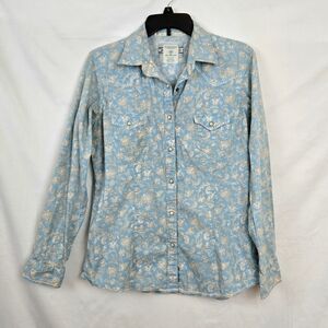 Panhandle Rough Stock Womens Light Blue Paisley Long Sleeve Western Snap Shirt M